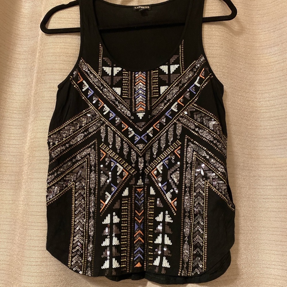 Express Black Sequin Tank Top Size XS